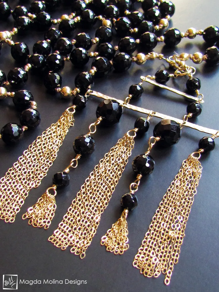 The Stunning Gold And Black Onyx Necklace With Tassel Pendant