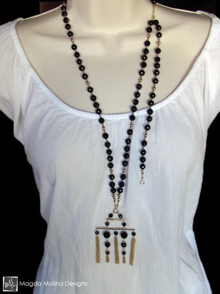 The Stunning Gold And Black Onyx Necklace With Tassel Pendant