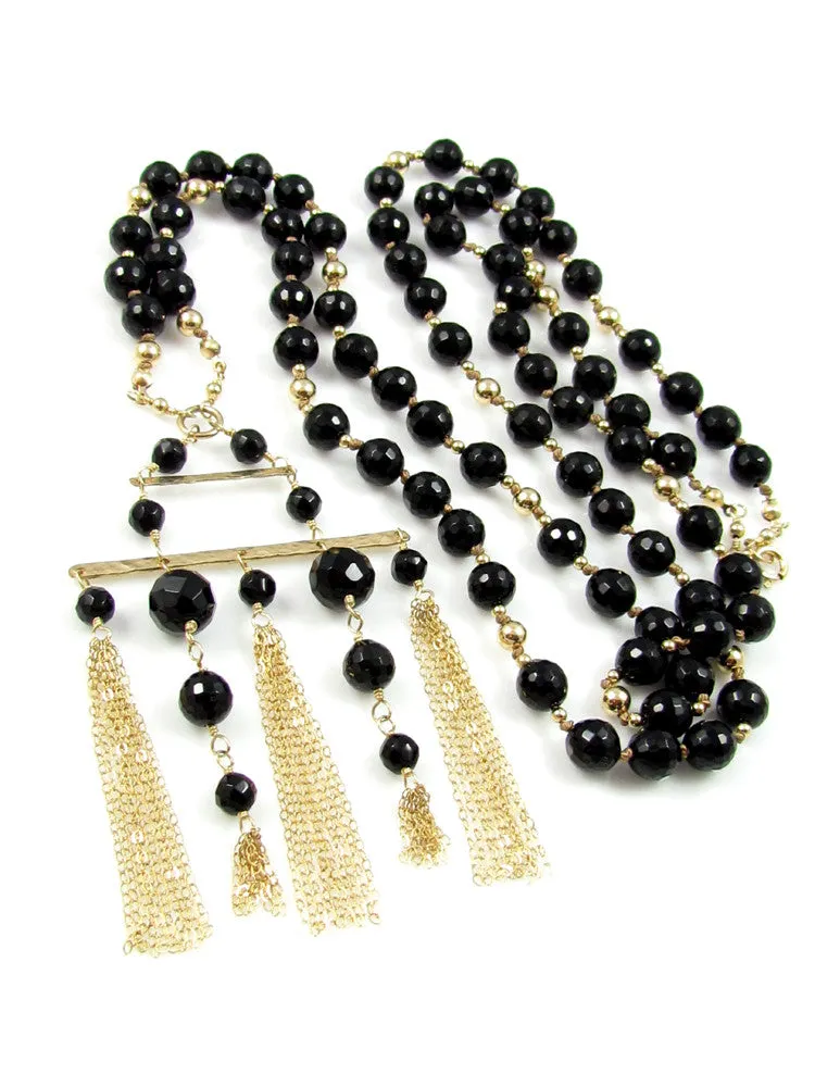 The Stunning Gold And Black Onyx Necklace With Tassel Pendant