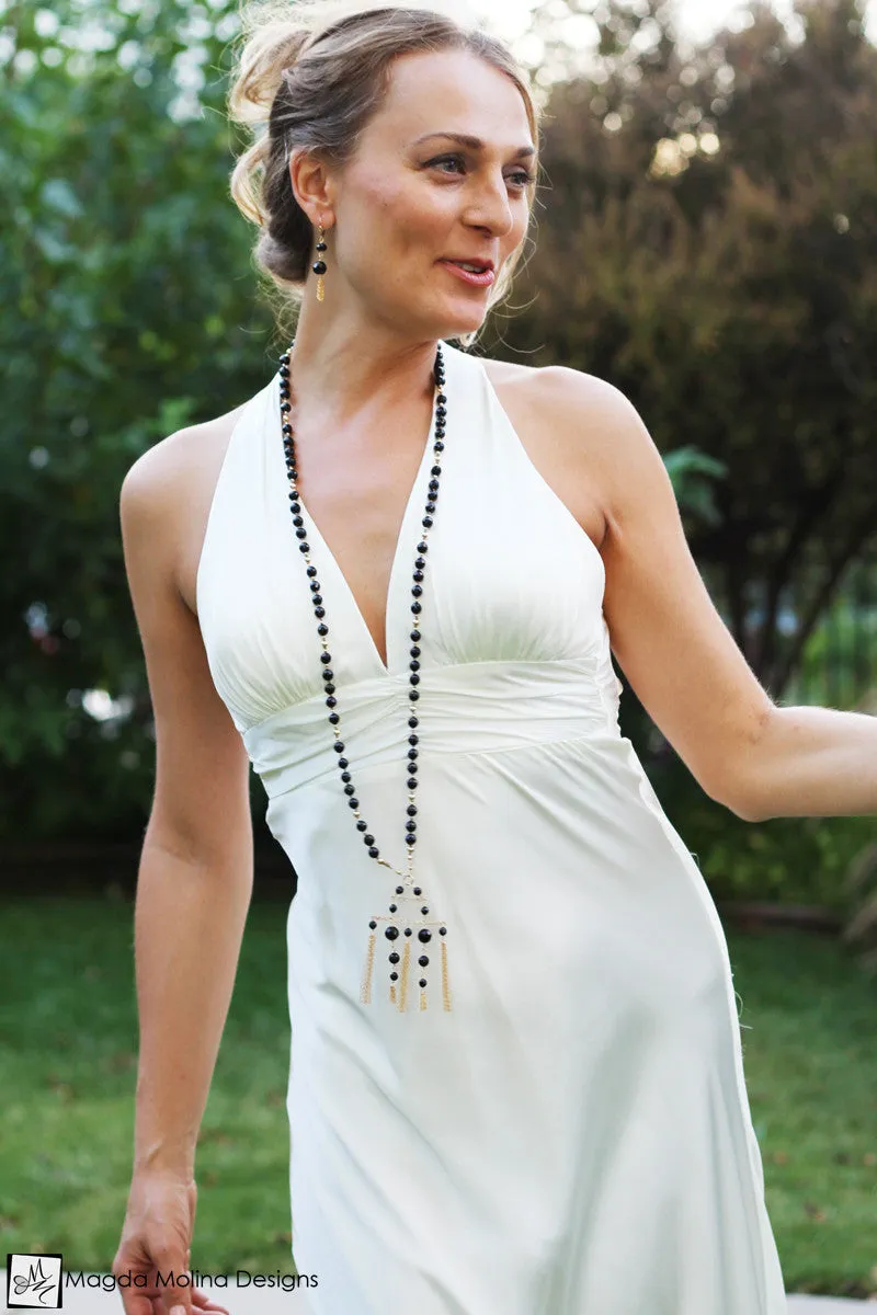 The Stunning Gold And Black Onyx Necklace With Tassel Pendant
