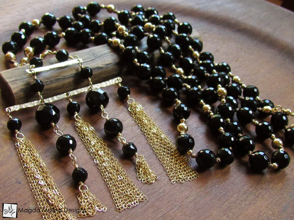 The Stunning Gold And Black Onyx Necklace With Tassel Pendant