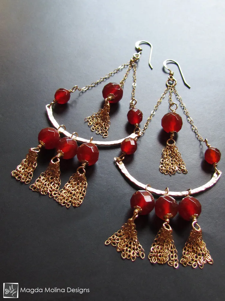 The Stunning Gold And Carnelian Chandelier Tassel Earrings