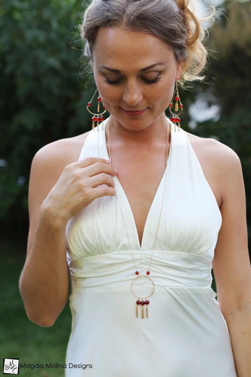 The Stunning Gold And Carnelian Chandelier Tassel Earrings