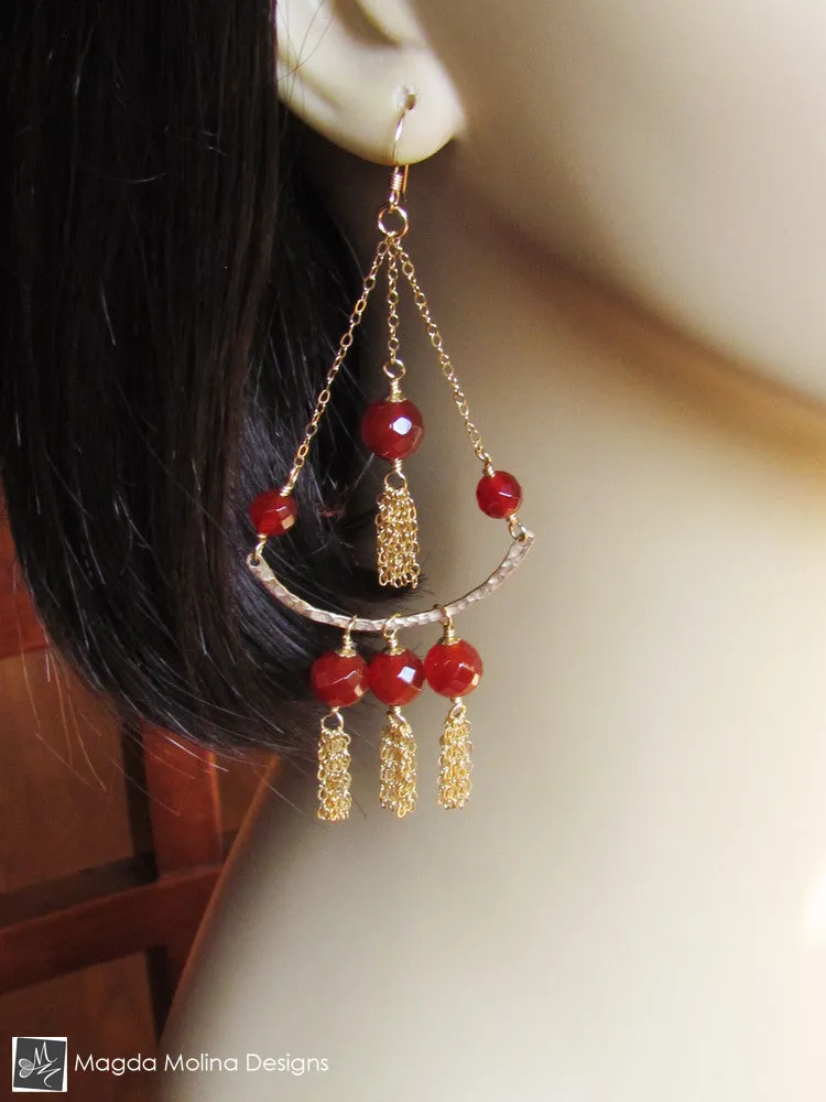 The Stunning Gold And Carnelian Chandelier Tassel Earrings