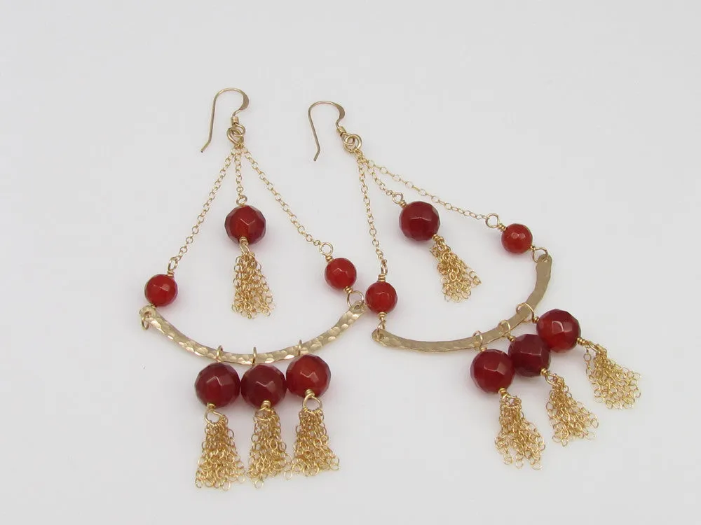 The Stunning Gold And Carnelian Chandelier Tassel Earrings