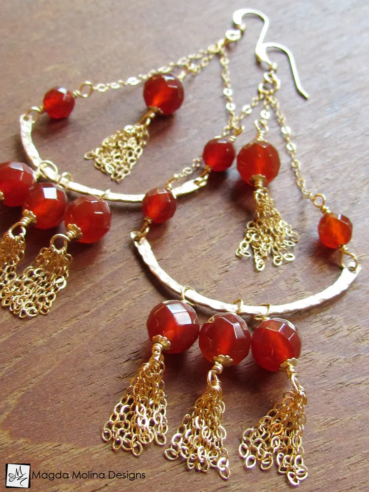 The Stunning Gold And Carnelian Chandelier Tassel Earrings