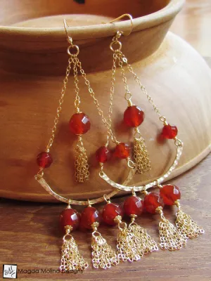 The Stunning Gold And Carnelian Chandelier Tassel Earrings