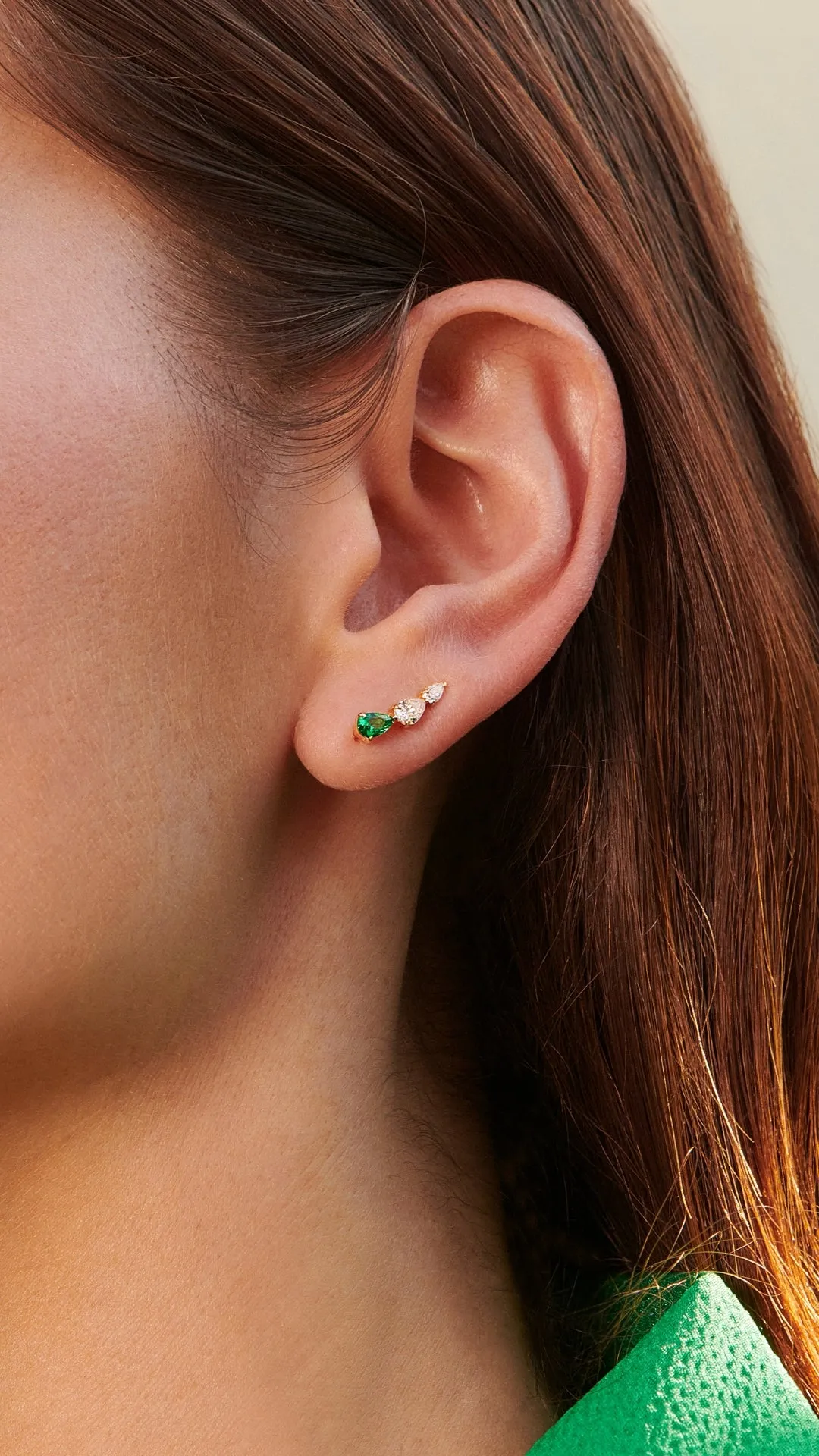 Toluda Ear Climber Emerald Gold Vermeil