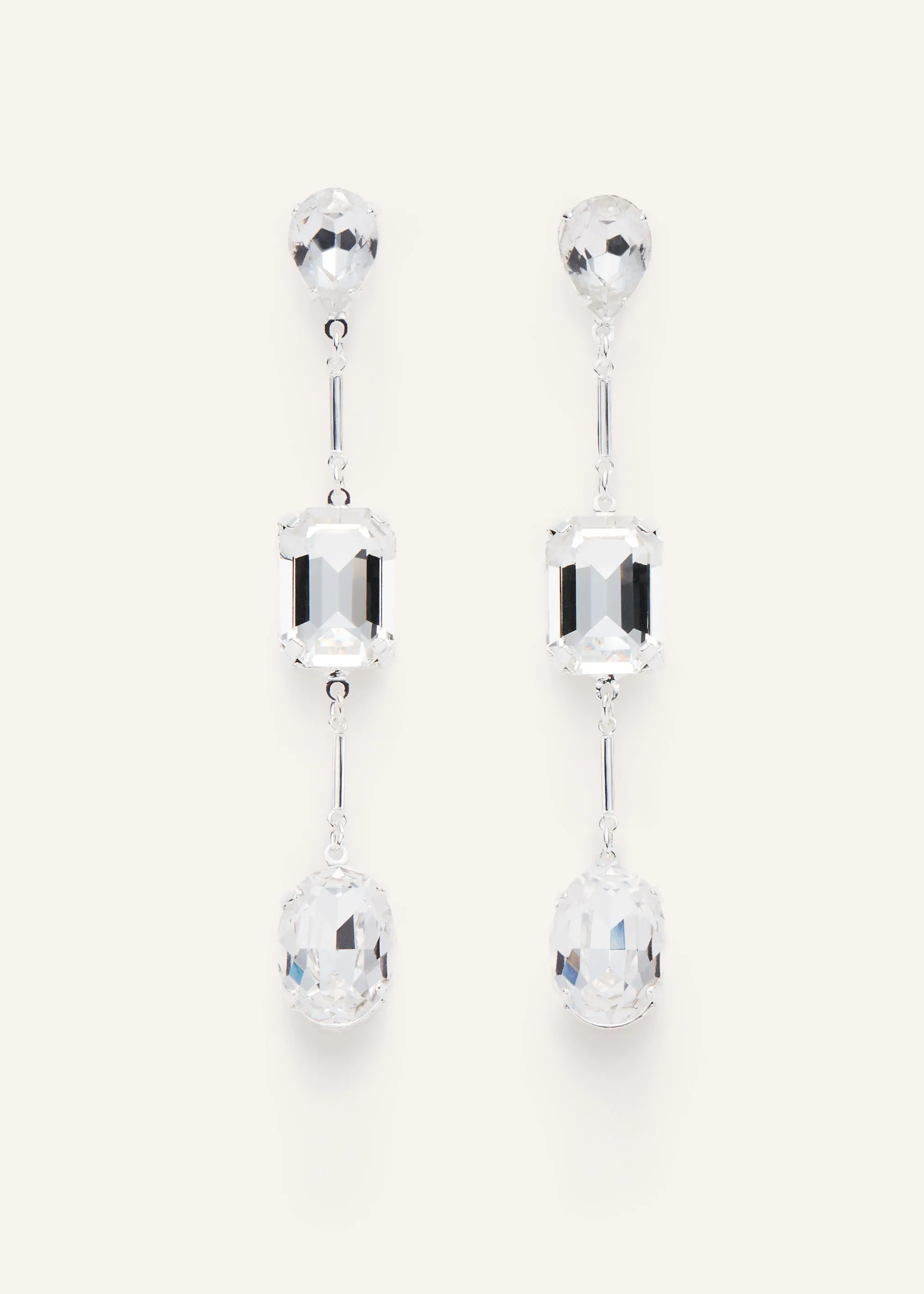 Trio crystal drop earrings in silver