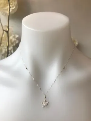 Vannucci Silver Hammered Star Necklace