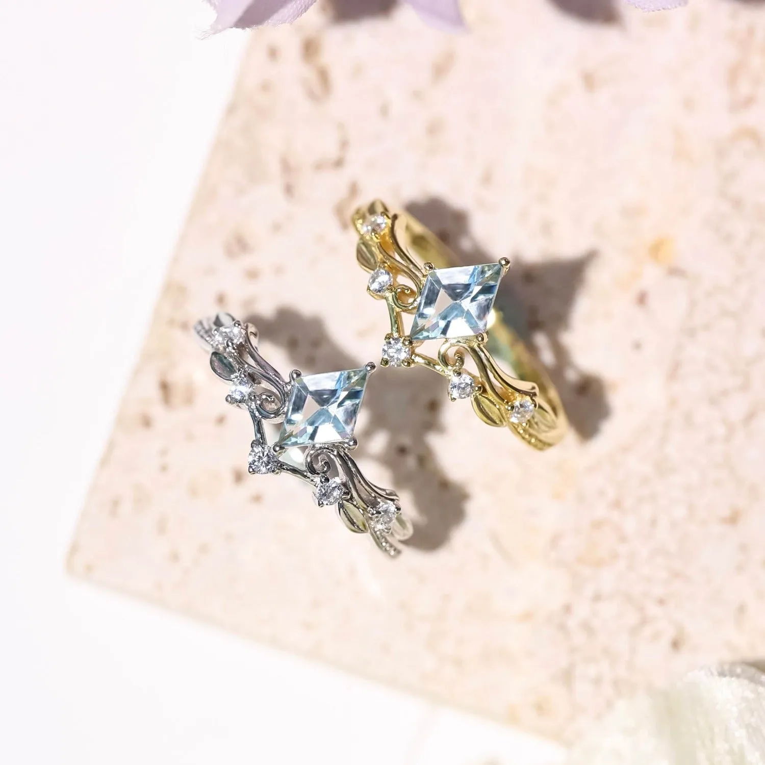 Victorian Lace Aquamarine Ring (Yellow Gold)©