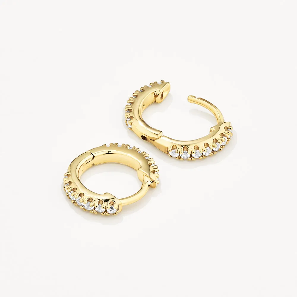 White Topaz Rainbow Huggie Earrings in Gold