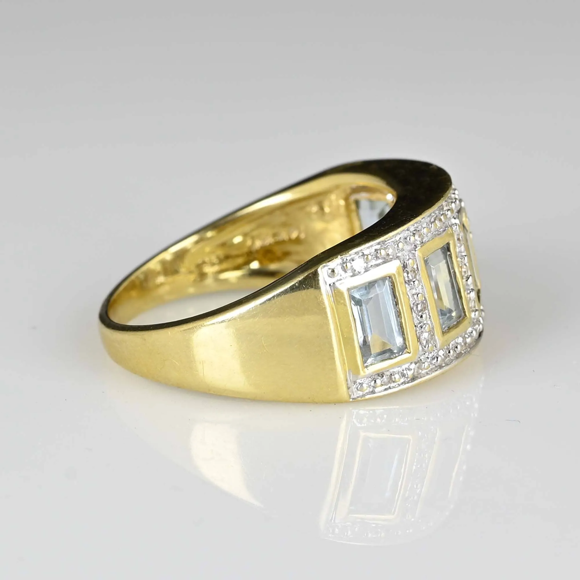 Wide Band Diamond Aquamarine Ring in 14K Gold