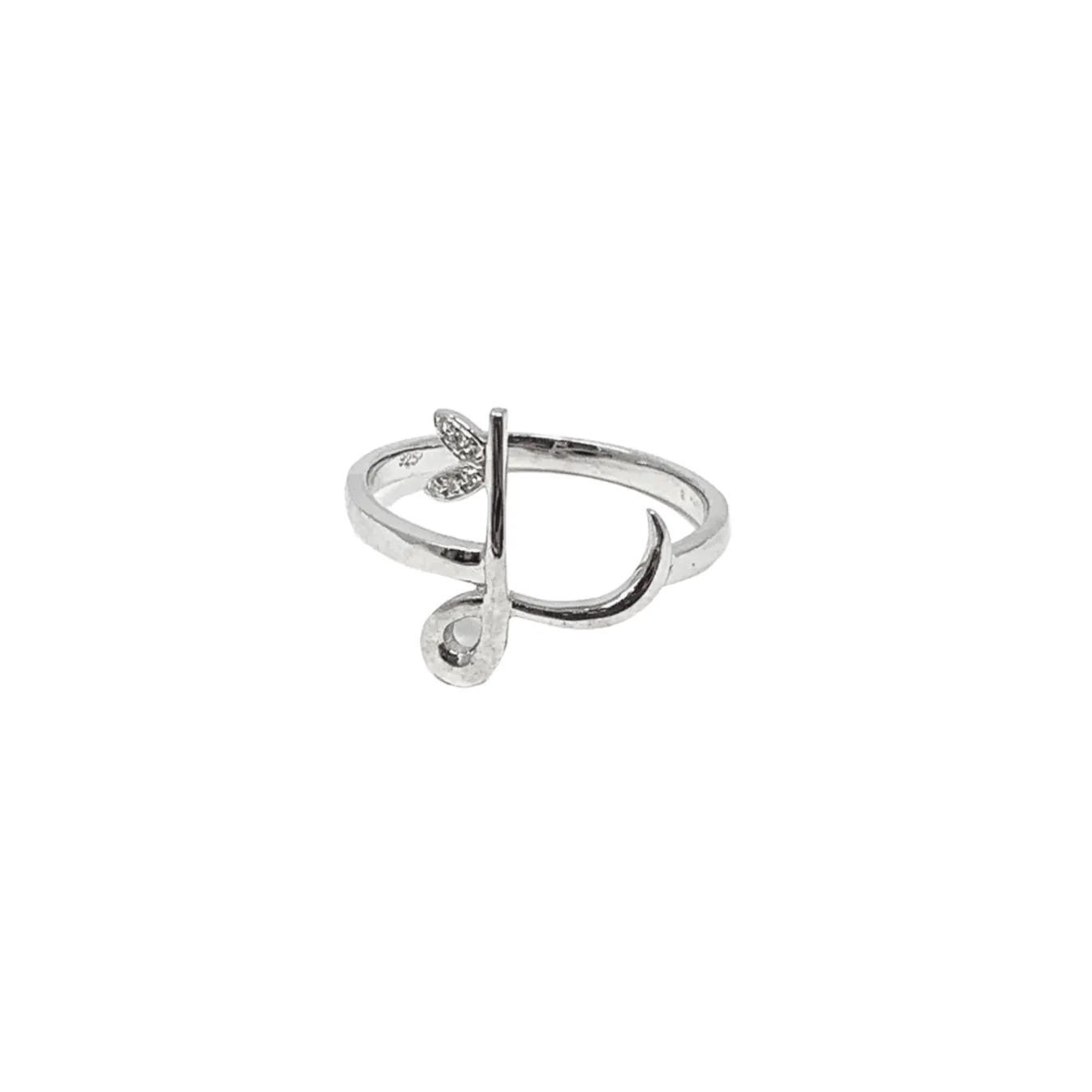 Winged Diamond Initial Ring - Sterling Silver