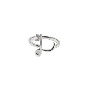 Winged Diamond Initial Ring - Sterling Silver