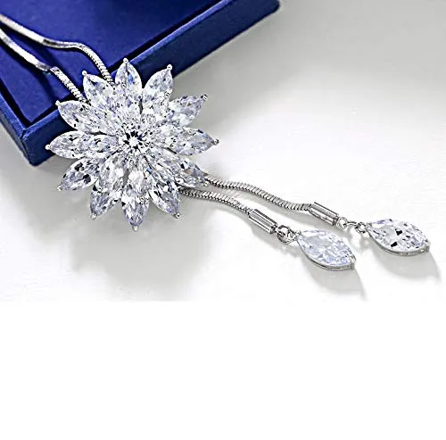 Yellow Chimes Long Chain Necklace for Women Diamond Sparkling Crystal Flower Long Chain Pendant Necklace for Women and Girls.
